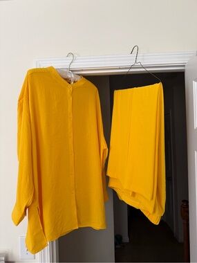 Bright Yellow Button-Down Top and Matching pants Set